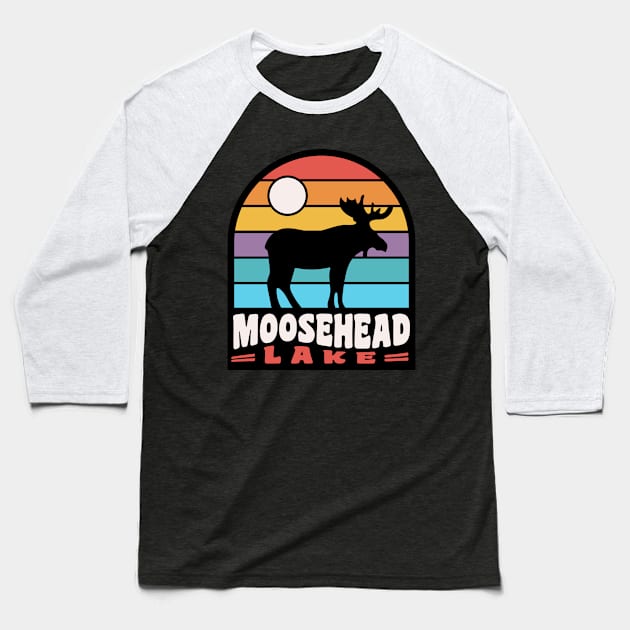 Moosehead Lake Moose Badge Maine Baseball T-Shirt by PodDesignShop